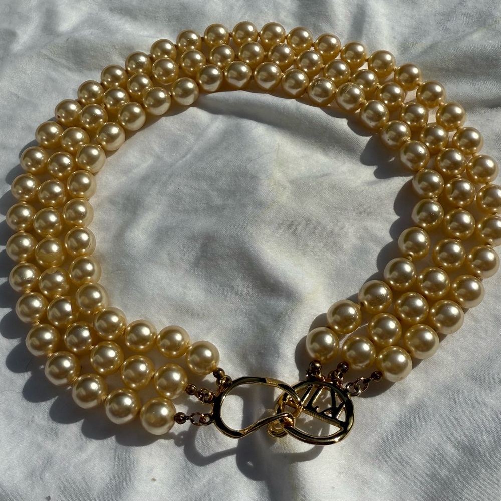 Kenneth Jay Lane 3 strand simulated Gold Pearl Necklace “Barbara Bush Pearls “